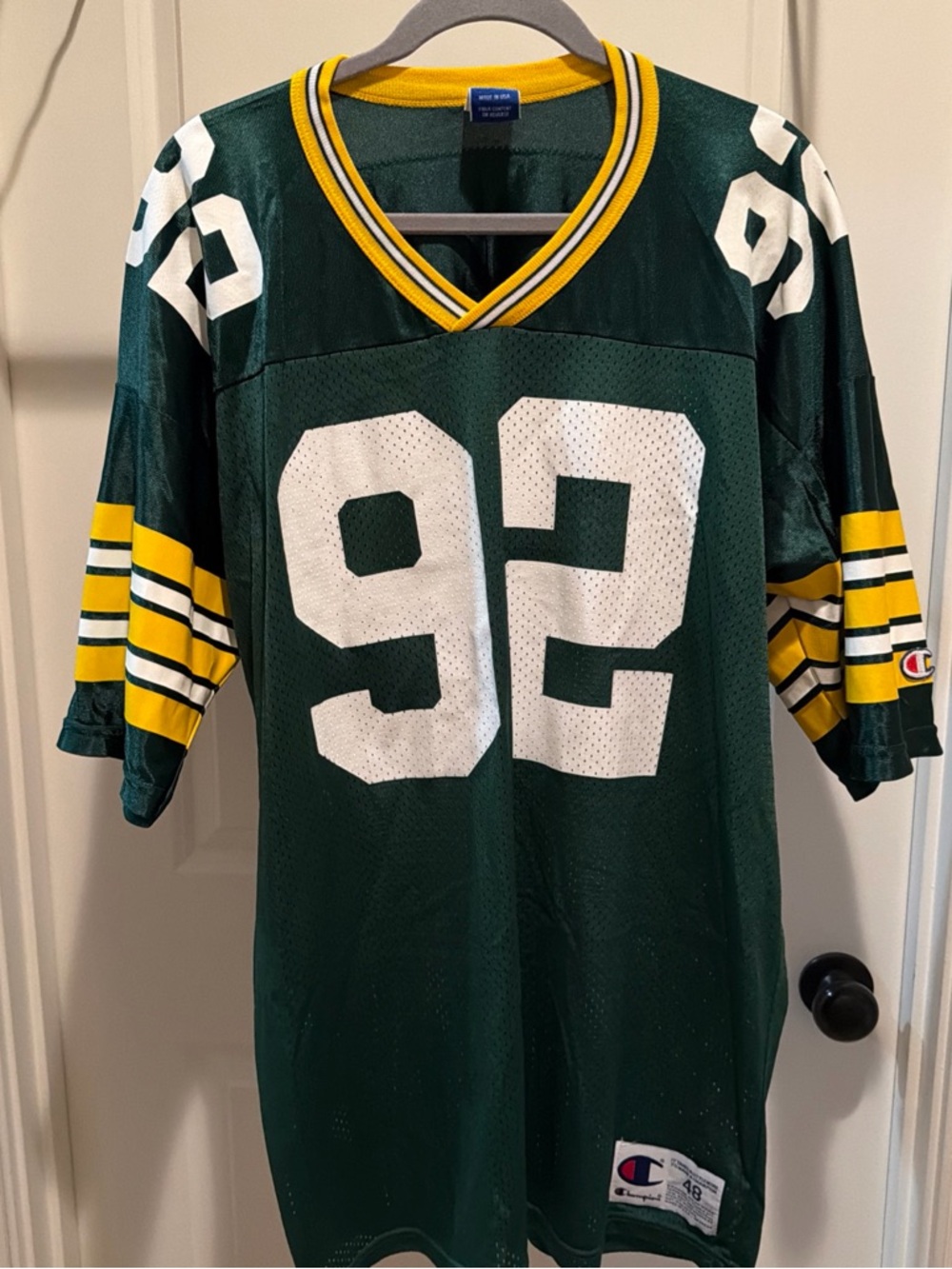 Champion Green Athletic Jersey with Yellow Trim and White Tag